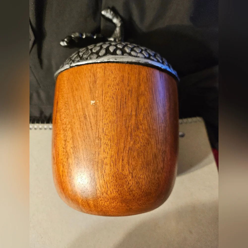 Large Wooden/pewter‎ Acorn Decor 8”H x 4.5”D Solid